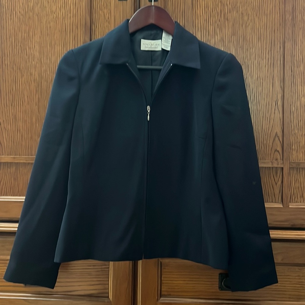 Villager Petite Zip Front Classic Prep Look Fully Lined Blazer Jacket Career